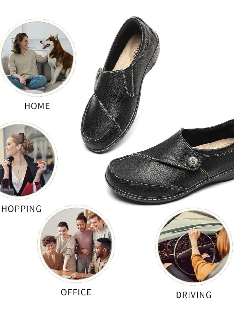 Geoeleph women's black pebbled leather casual slip-on loafers - Picture 4 of 9